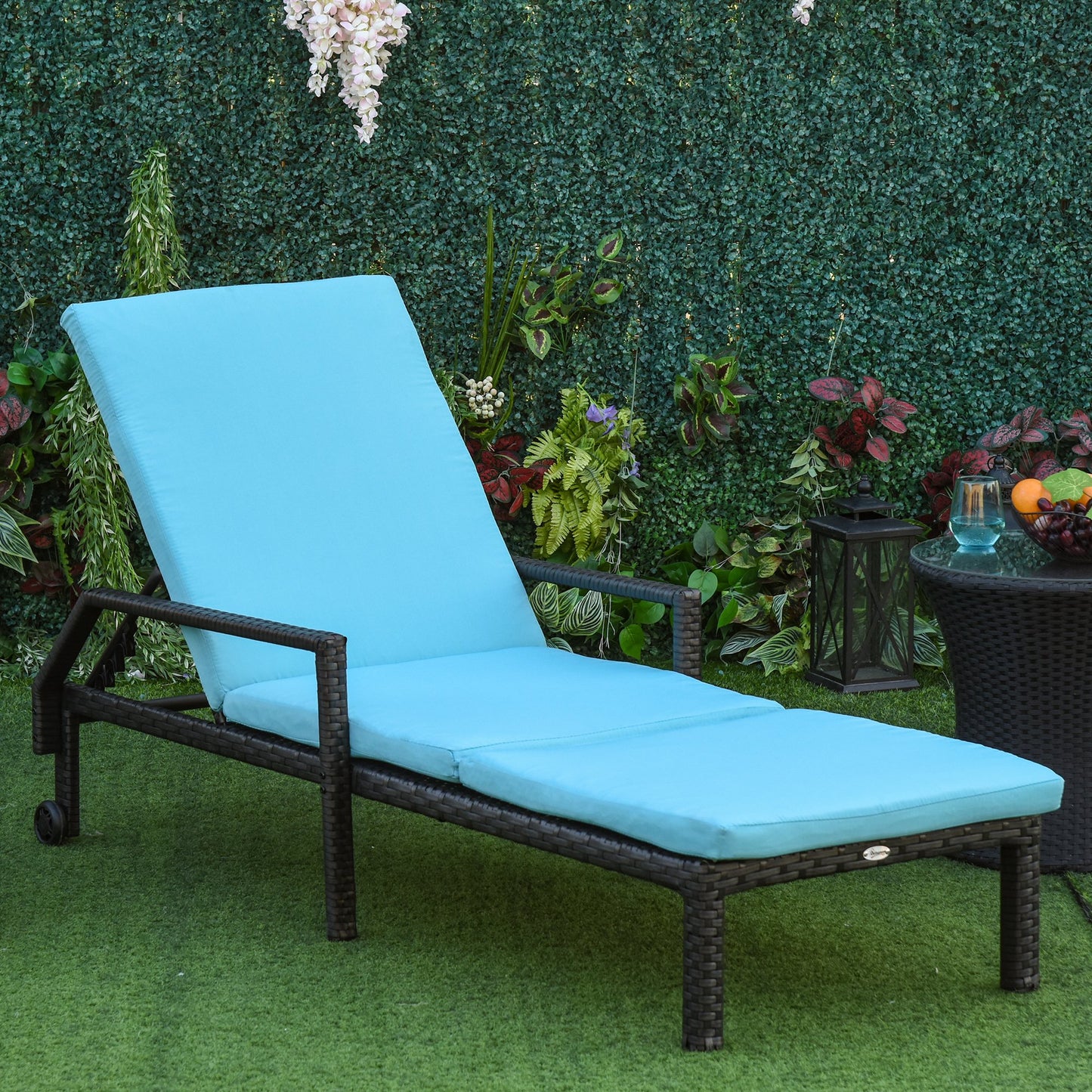Outsunny Outdoor PE Rattan Wicker Sun Chaise Lounger Recliner Garden Chair  with 5-Level Adjustable Backrest and 2 Wheels, Blue | Aosom Canada