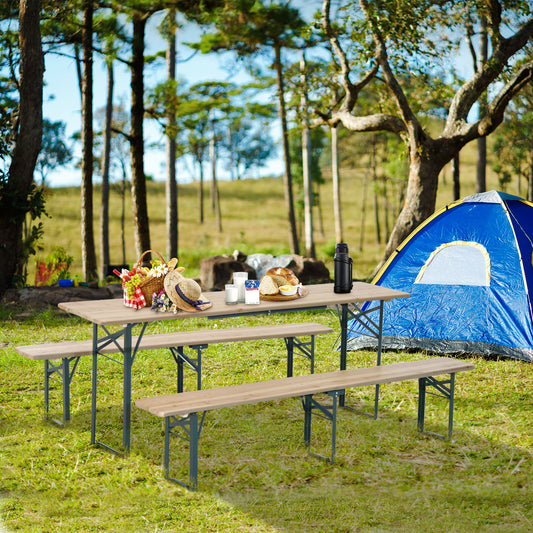Outsunny 3-Piece Folding Picnic Table Set, 86" Large Beer Table with Benches, Portable for Camping Garden Poolside BBQ Dining Party (7') | Aosom Canada