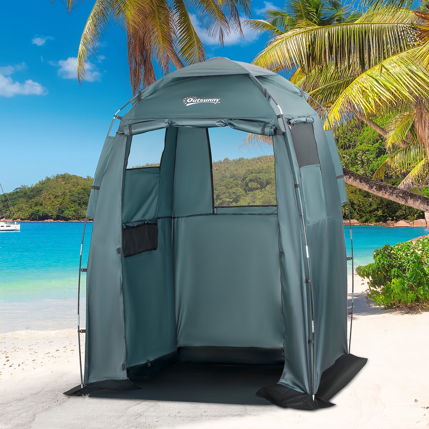 Outsunny 60" x 60" x 82" Shower Tent Changing Room Privacy Portable Camping Shelters with Windows &  Floor Mat, Green | Aosom Canada