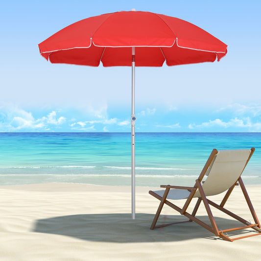 Outsunny Arc. 6ft Beach Umbrella with Pointed Design Adjustable Tilt Carry Bag for Outdoor Patio Red | Aosom Canada