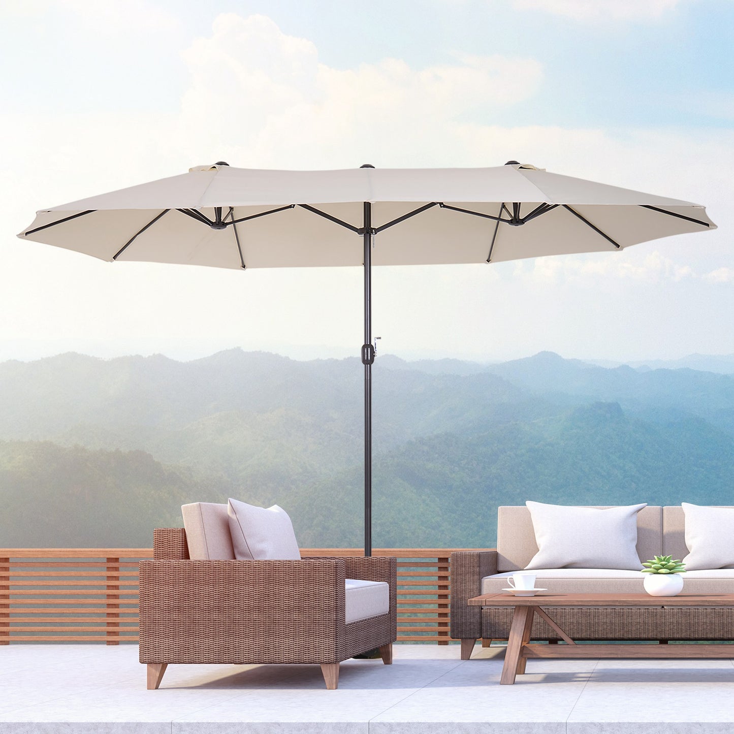 Outsunny 15ft Double-Sided Patio Umbrella Parasol Sun Shelter Canopy Shade UV Protection w/ Hand Crank | Aosom Canada