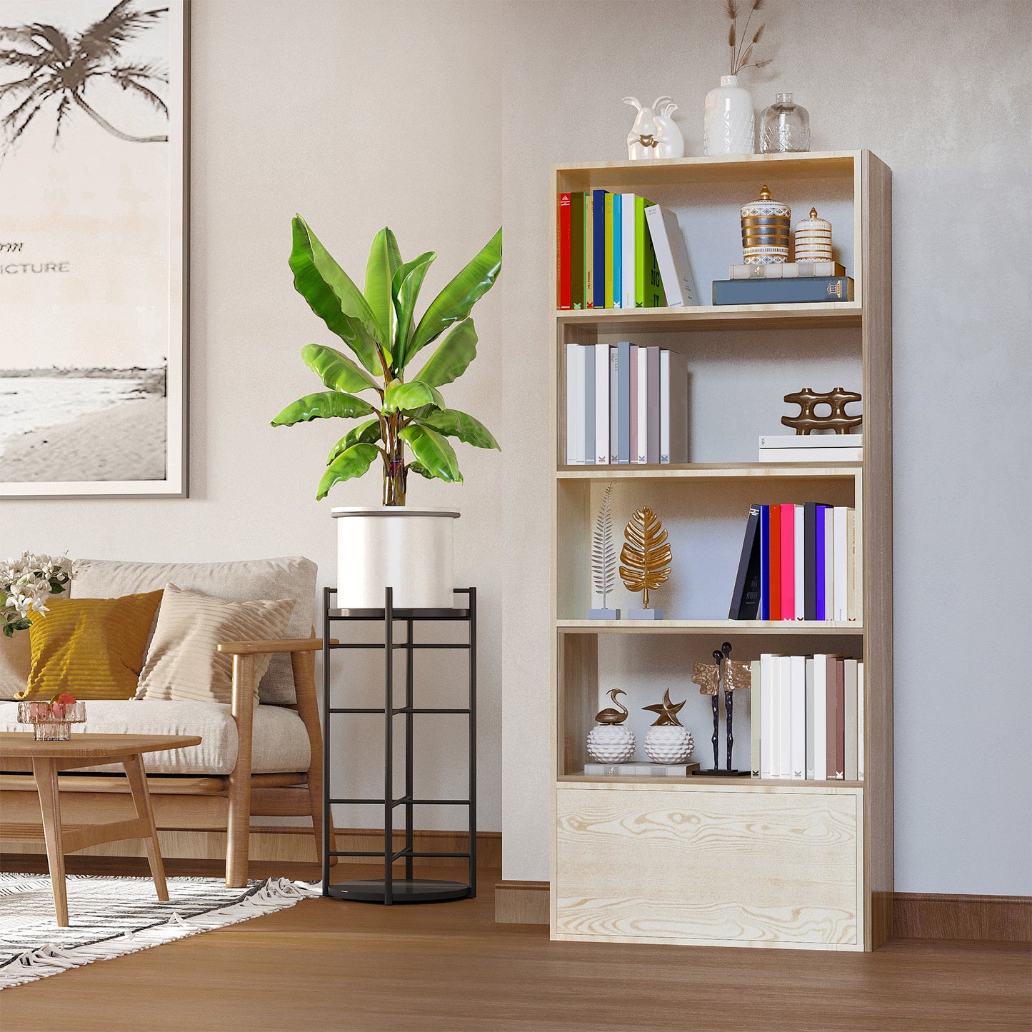 HOMCOM Storage Shelf Bookcase Heavy-Duty 360° Rotating Shelf, Multifunction Space Saving Design Home Office Furniture, White Oak | Aosom Canada