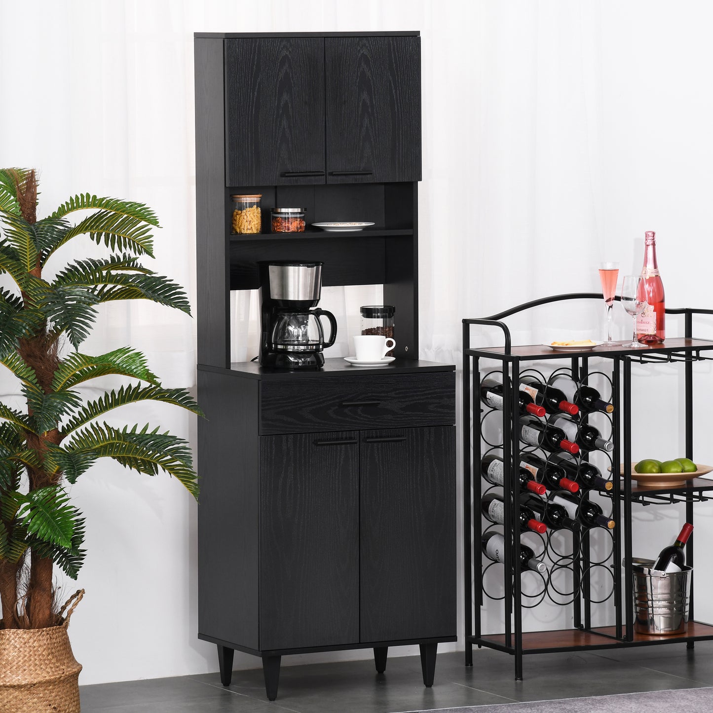 HOMCOM 71"H Freestanding Kitchen Pantry, Cupboard, Microwave Stand with Storage Cabinet for Dining Room, Living Room, Black | Aosom Canada