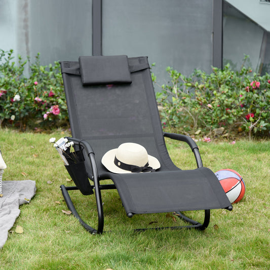 Outsunny Breathable Mesh Rocking Chair Patio Rocker Lounge for Indoor Outdoor Recliner Seat w/ Removable Headrest for Patio Black | Aosom Canada