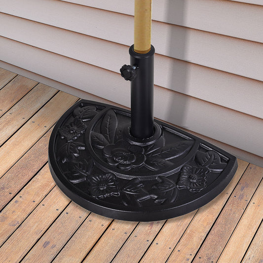 Outsunny 20" Half Round Patio Umbrella Base Outdoor Decorative Resin Parasol Stand Holder For D1.5" D1.9" Pole Black | Aosom Canada