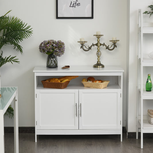 HOMCOM Kitchen Console Table Buffet Sideboard Wooden Storage Table with 2-Level Cabinet and Open Space Height Adjustable White | Aosom Canada