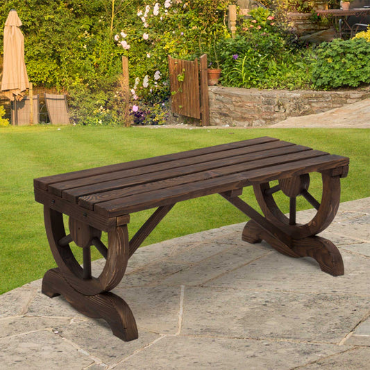 Outsunny Rustic Wood Wheel Outdoor Garden Bench for 2-People with a Unique Wheel Design on the Legs & Durable Build | Aosom Canada
