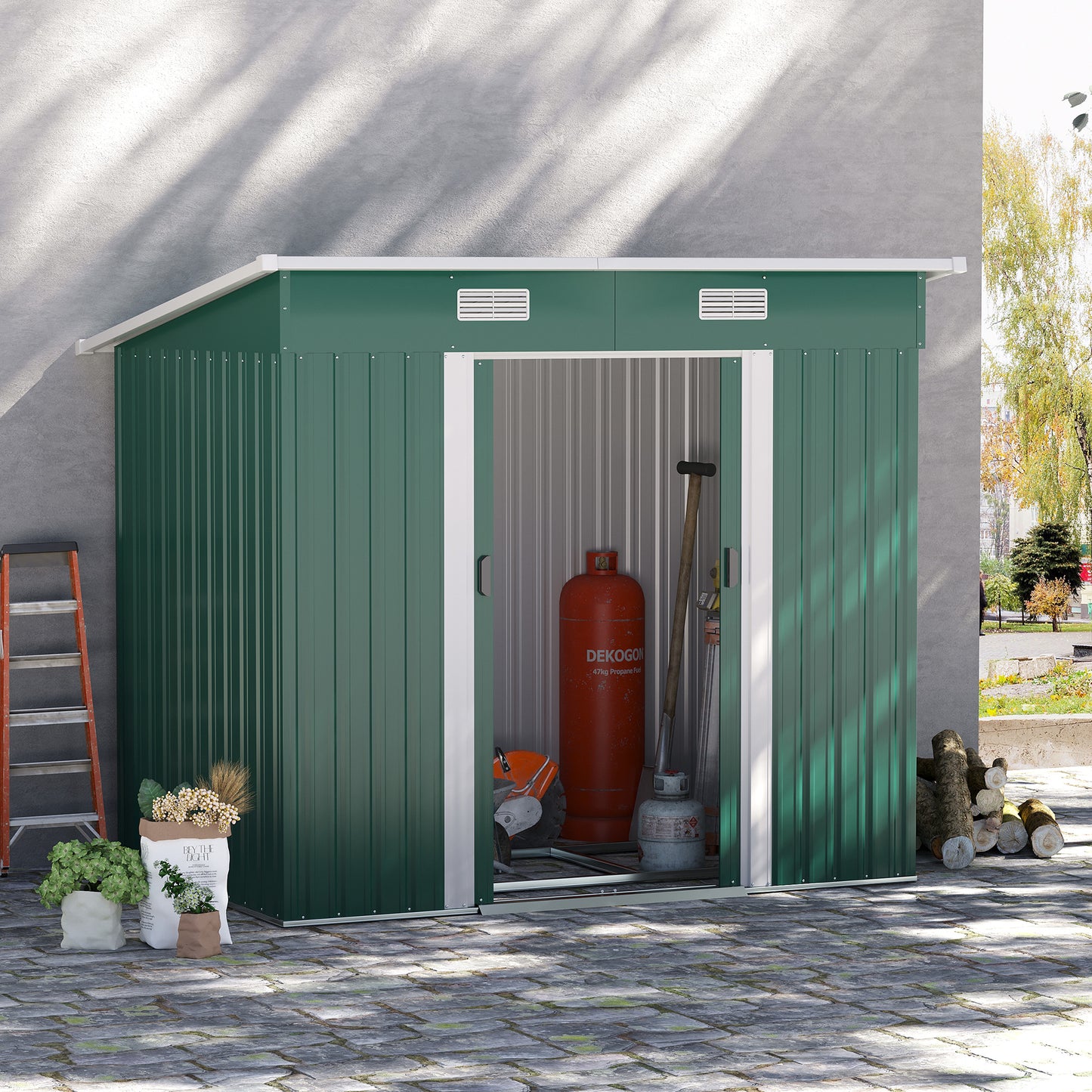 Outsunny 7'x 4' Metal Patio Storage Shed Garden Lockable Shed Tool Utility Storage Unit, Green | Aosom Canada