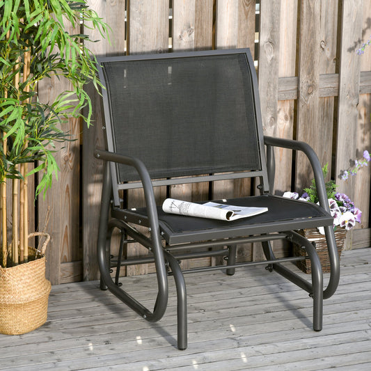 Outsunny Outdoor Glider Swing Chair with Breathable Mesh Seat and Backrest  Steel Frame  Curved Rocking Arms  Dark Grey and Black | Aosom Canada