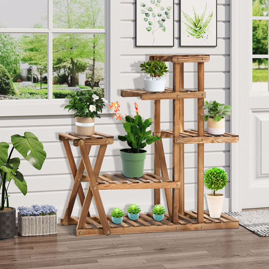 Outsunny Wood Plant Stand 5 Tier Plant Shelf Multiple Flower Pot Holder for for Living Room, Patio Corner, Balcony, Natural | Aosom Canada
