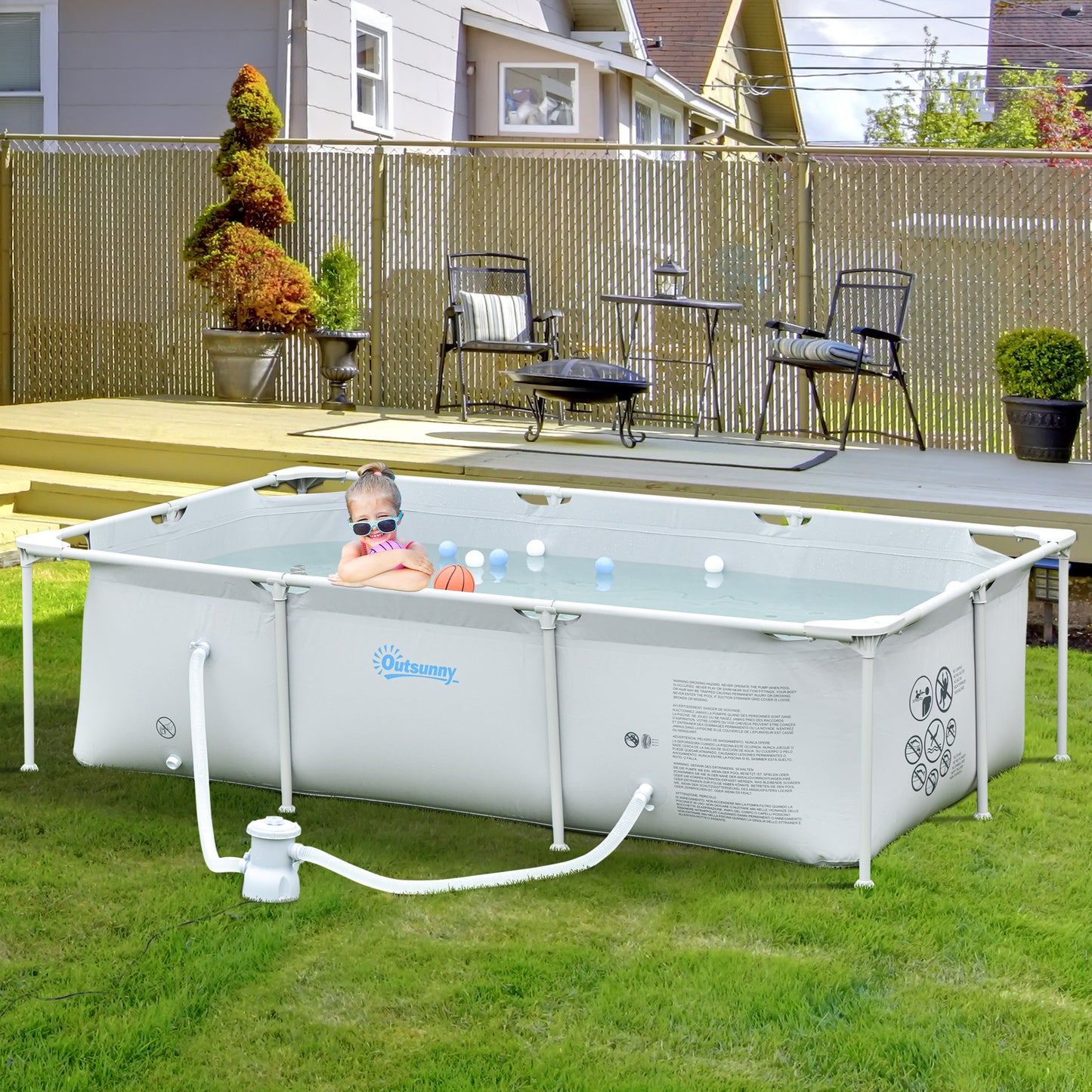 Outsunny 8.3ft x 5ft x 26in Frame Above Ground Swimming Pool Set with Filter Pump Filter Cartridge Reinforced Sidewalls Grey | Aosom Canada