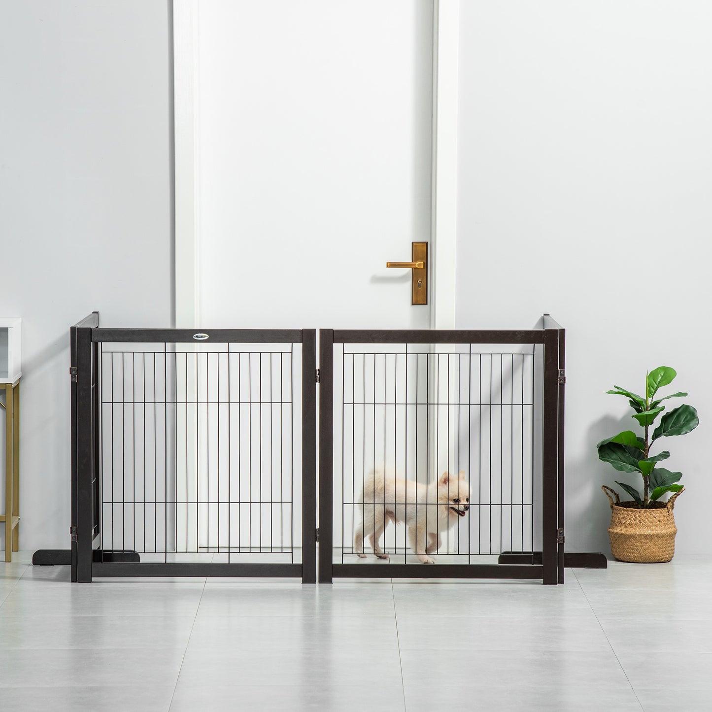 PawHut Wooden Foldable Small & Medium-Sized Dog Gate 4 Panel with Support Feet Pet Fence Freestanding Safety Barrier, Coffee | Aosom Canada