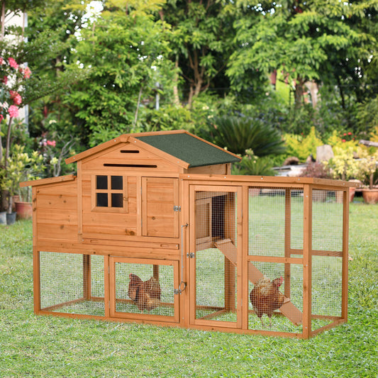 PawHut 76" Wooden Chicken Coop, Outdoor Hen House Poultry Cage with Outdoor Run, Nesting Box, Removable Tray and Lockable Doors, Orange | Aosom Canada