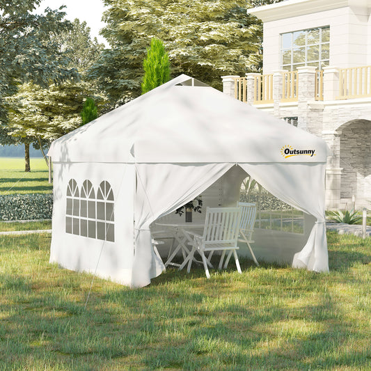 Outsunny 10' x 10' Pop Up Canopy Tent, Instant Shelter Tent with Sidewalls, Windows, Roller Bag for Garden, Patio, White | Aosom Canada