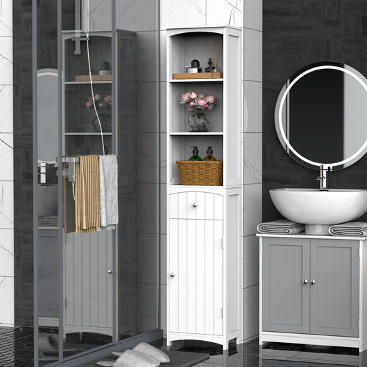 HOMCOM 67 Inch Tall Wooden Bathroom Cabinet Linen Tower Bath Storage Unit Space Saver Bathroom Furniture White | Aosom Canada