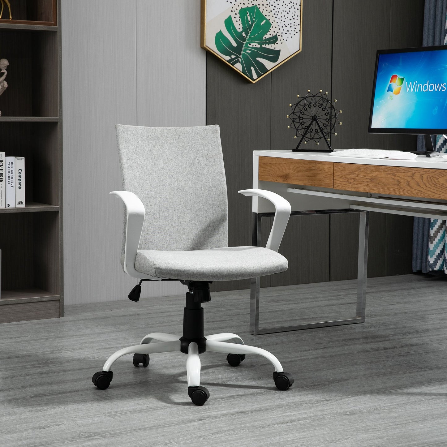 Vinsetto Office Chair Linen Swivel Computer Desk Chair Home Study Task Chair with Wheels, Arm, Light Grey | Aosom Canada
