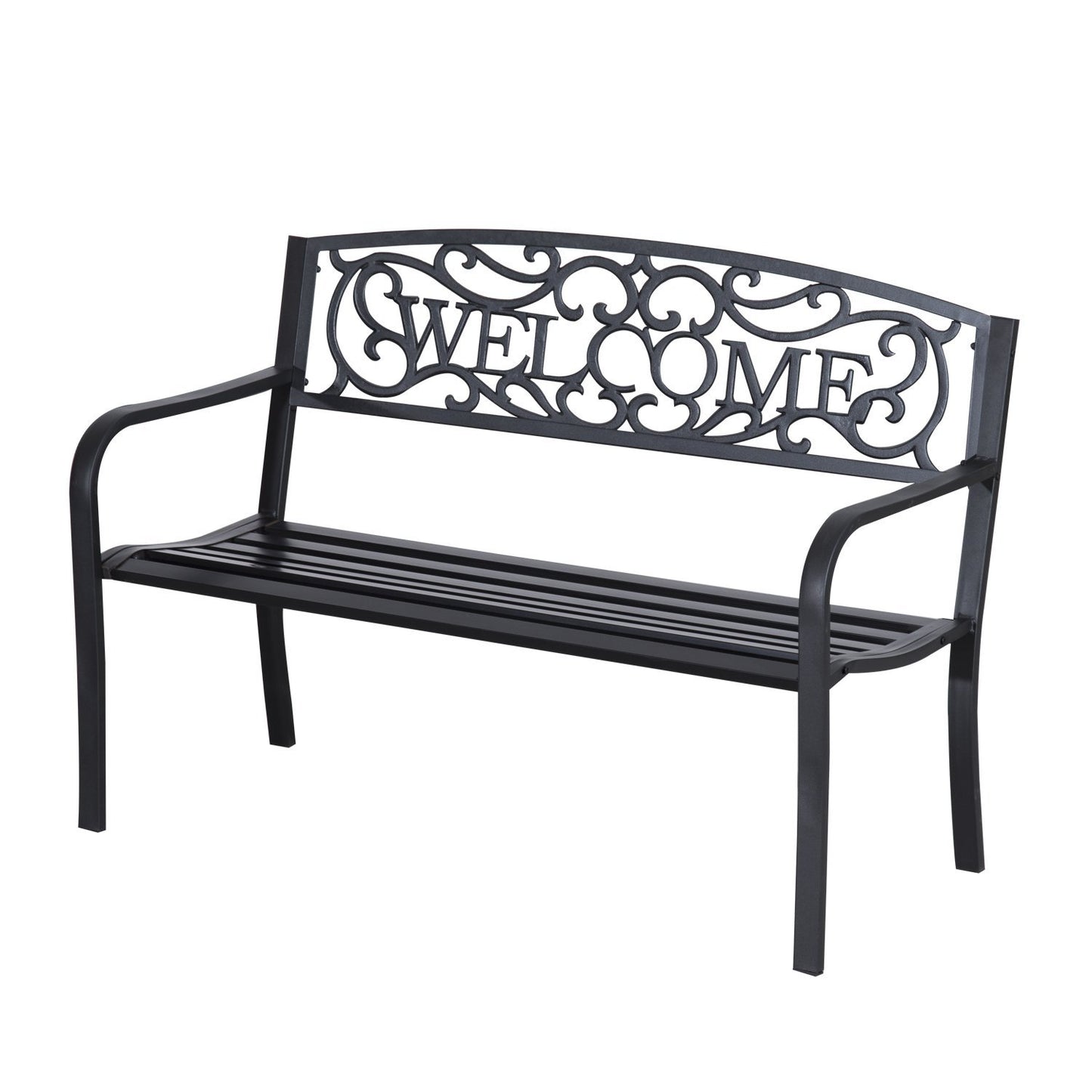 Outsunny 50" 2 Seat Patio Decorative Lawn Garden Bench Steel - Welcomeing Vines | Aosom Canada