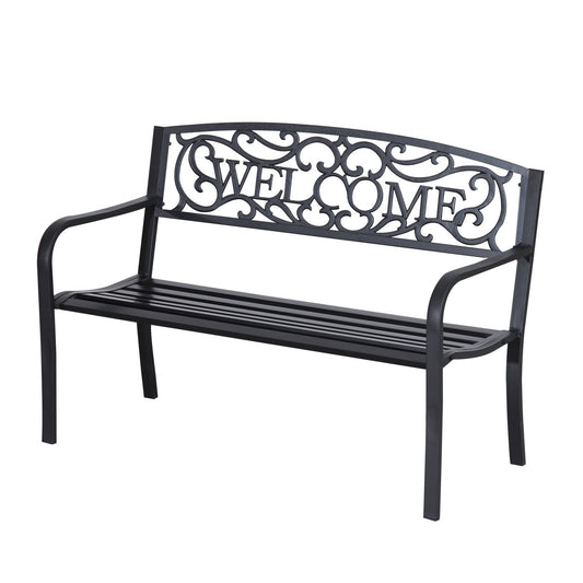 Outsunny 50" 2 Seat Patio Decorative Lawn Garden Bench Steel - Welcomeing Vines | Aosom Canada