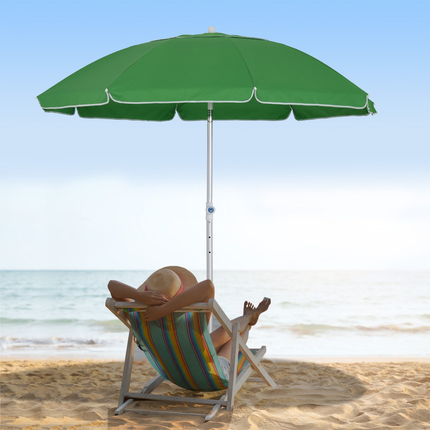 Outsunny Arc. 6ft Beach Umbrella with Pointed Design Adjustable Tilt Carry Bag for Outdoor Patio Green | Aosom Canada