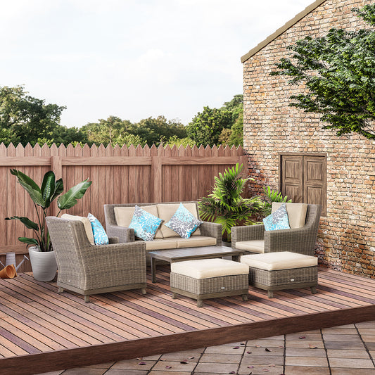 Outsunny 6 Pieces Luxury Outdoor PE Rattan Sofa Set, Patio Wicker Aluminum Conversation Furniture w/ Aluminum Panel, Beige | Aosom Canada