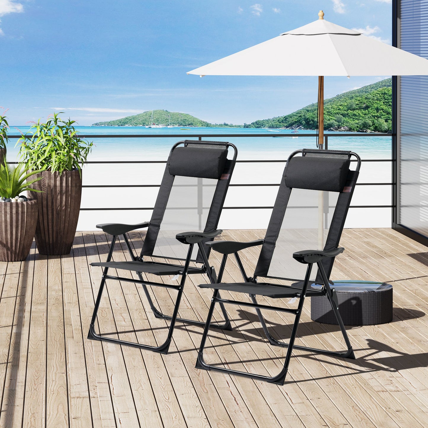 Outsunny Set of 4 Portable Folding Recliner Outdoor Patio Chaise Lounge Chair with Adjustable Backrest, Black | Aosom Canada