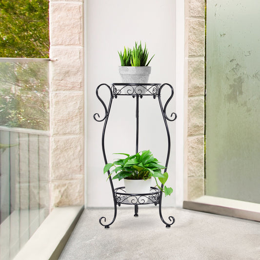 Outsunny 2 Shelf Flower Pot Stand 2-Tier Freestanding Plant Display Rack Indoor Outdoor Metal | Aosom Canada