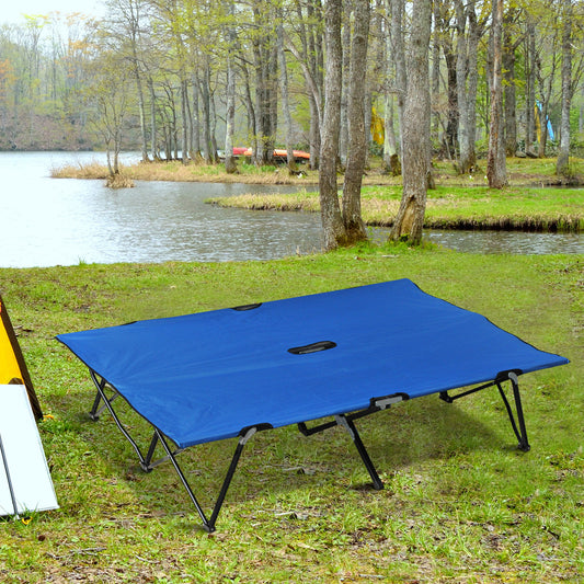 Outsunny 76" Two Person Folding Camping Cot Outdoor Portable Double Wide Military Sleeping Bed w/ Carrying Bag Blue | Aosom Canada