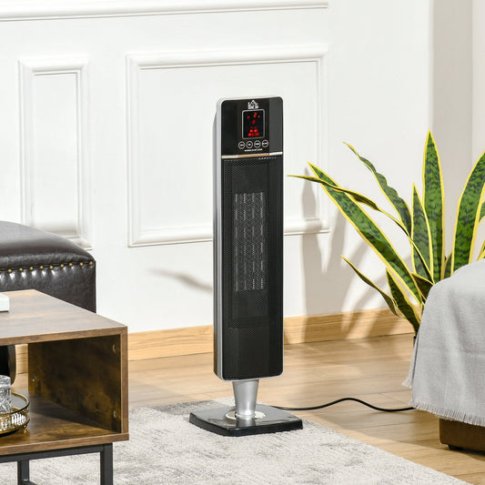 HOMCOM Ceramic Tower Heater, Oscillating Space Heater with Remote Control, 8h Timer and Overheat Protection, 750W/1500W, Black | Aosom Canada
