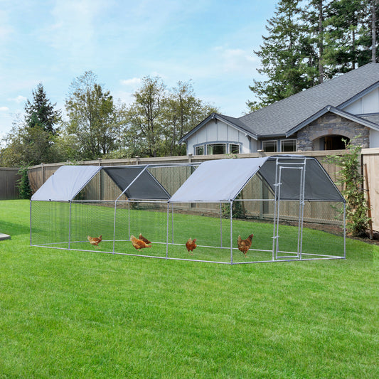 PawHut 299.25" Chicken Coop Galvanized Hen House Large Rabbit Hutch Poultry Cage With UV-Protection Water-Resist Cover | Aosom Canada