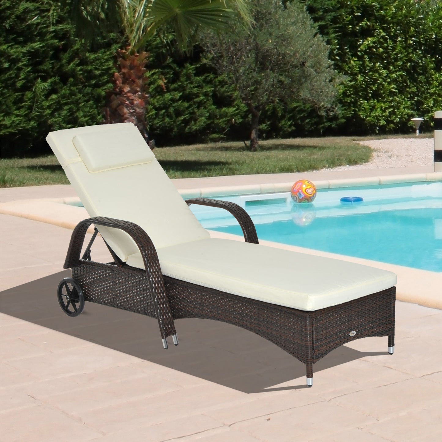 Outsunny Adjustable Wicker Sun Lounger Outdoor Recliner Chair  with Cushion Poolside Reclining Padded Seat Brown | Aosom Canada