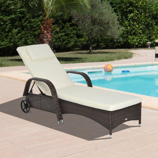 Outsunny Adjustable Wicker Sun Lounger Outdoor Recliner Chair  with Cushion Poolside Reclining Padded Seat Brown | Aosom Canada