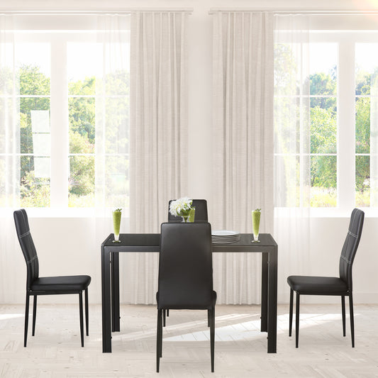 HOMCOM 5-Piece Kitchen Dining Table Set with 4 Faux Leather Metal Frame Chairs Glass Tabletop Desk, Black | Aosom Canada