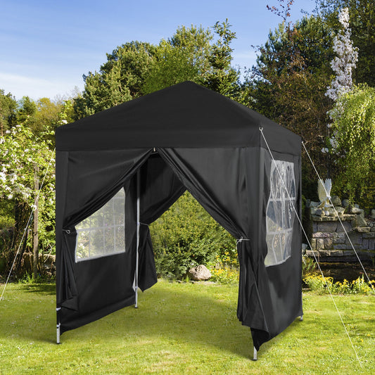 Outsunny 6.6x6.6ft Pop Up Party Tent Outdoor Folding Gazebo Canopy w/ Side Walls Black | Aosom Canada