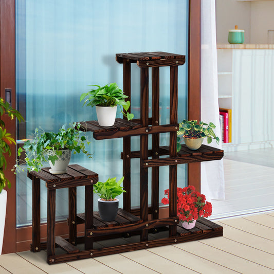 Outsunny Wood Plant Stand 6 Tier Plant Shelf Rack Multiple Flower Pot Holder for Living Room, Patio Corner, Balcony | Aosom Canada