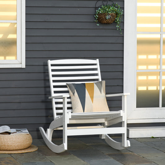 Outsunny Patio Rocking Chair Non-slip Porch Rocker for Balcony Garden Terrace Bamboo Plywood White | Aosom Canada
