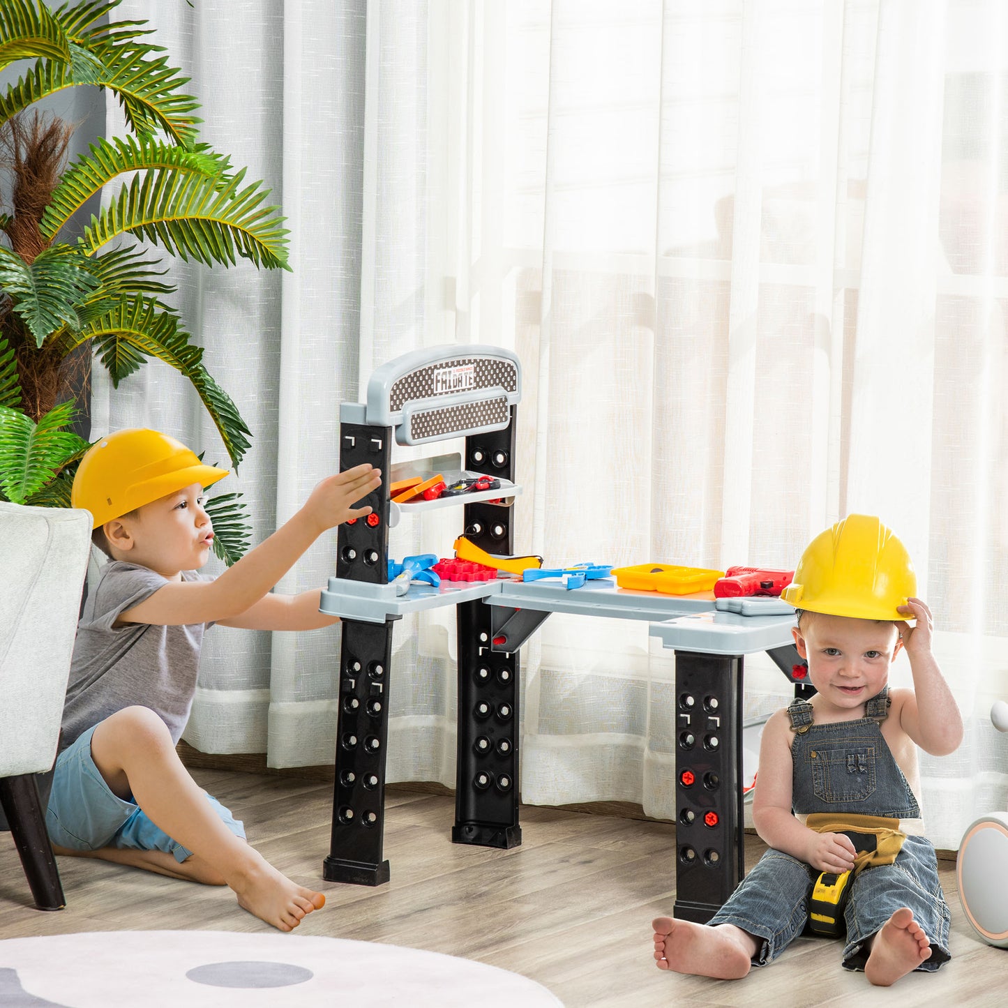 Qaba 79 PCS Kids Workbench and Construction Toy, Toddler Tools Workshop, w/ Shelf Storage Box, Electric Drill, Aged 3+ Years Old | Aosom Canada