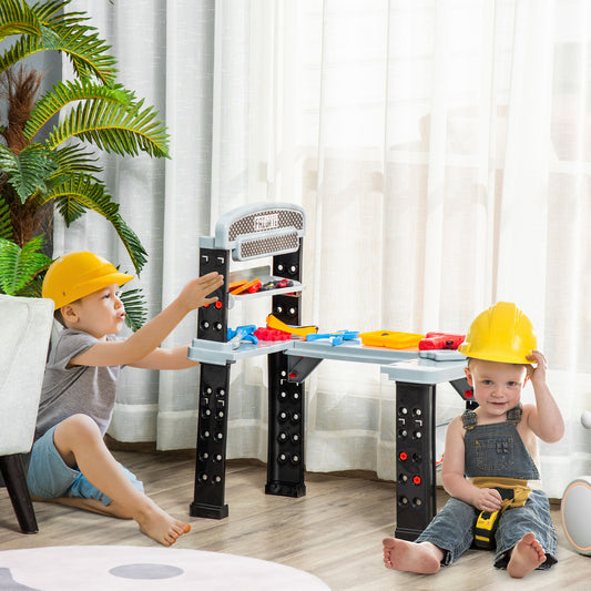 Qaba 79 PCS Kids Workbench and Construction Toy, Toddler Tools Workshop, w/ Shelf Storage Box, Electric Drill, Aged 3+ Years Old | Aosom Canada