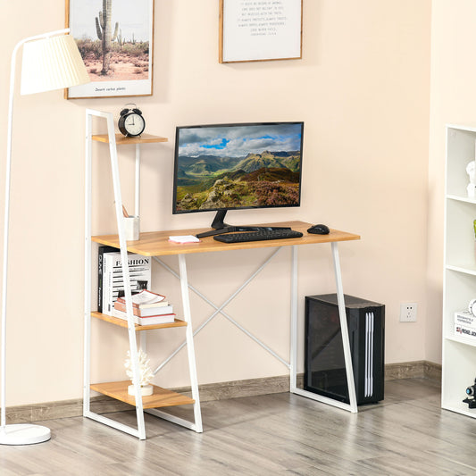 HOMCOM Home Office Computer Desk with 3-Tier Storage Shelves Study Writing Table Workstation for Small Space Natural | Aosom Canada