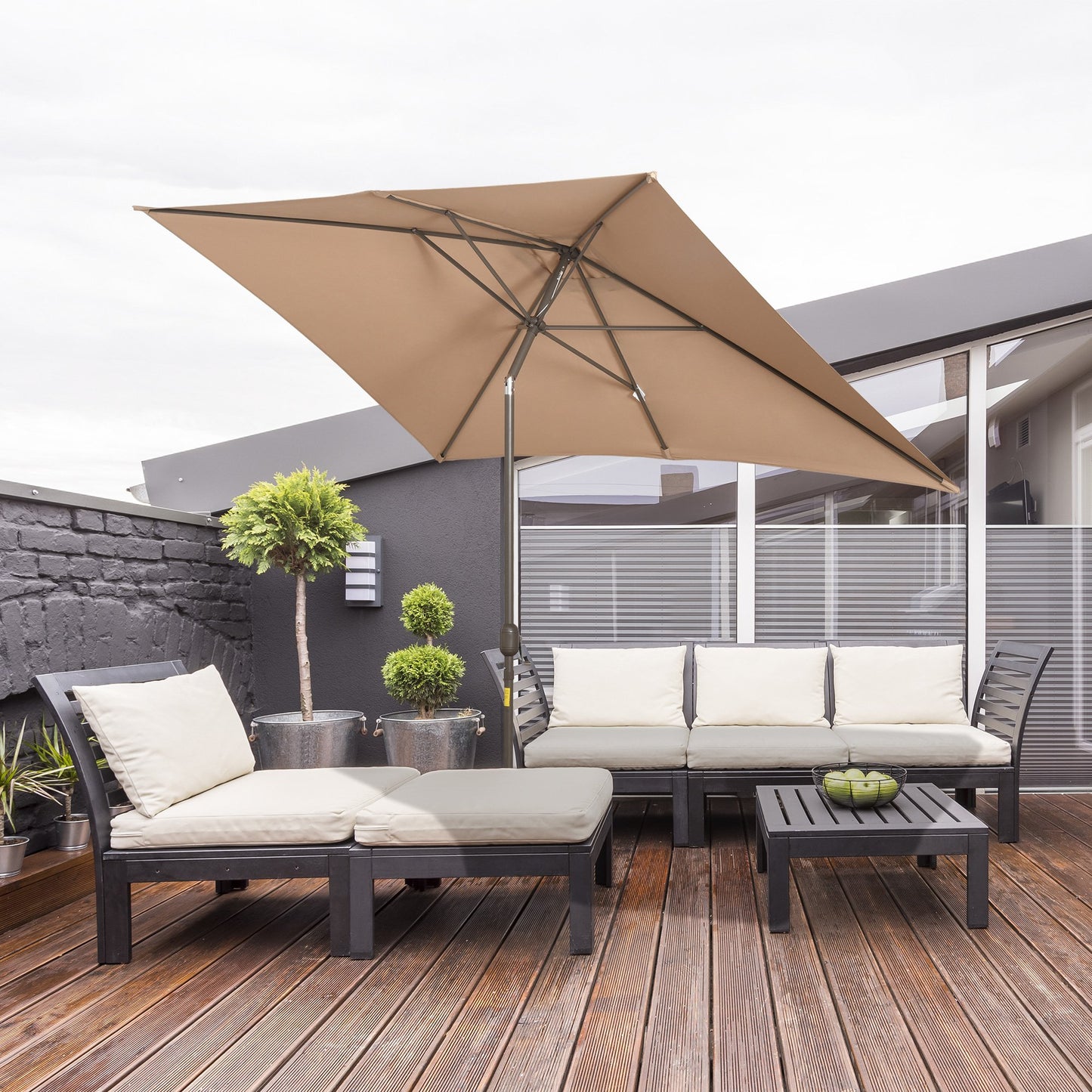 Outsunny 6.5x10ft Rectangle Aluminum Tilt Patio Umbrella w/ Crank Coffee | Aosom Canada