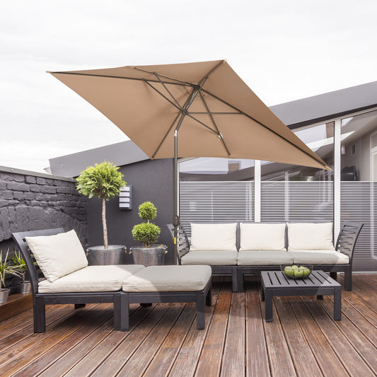 Outsunny 6.5x10ft Rectangle Aluminum Tilt Patio Umbrella w/ Crank Coffee | Aosom Canada