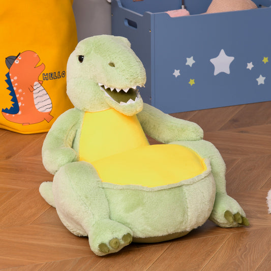 Qaba Animal Kids Sofa Chair Cartoon Cute Dinosaur Stuffed with Armrest Flannel PP Cotton 22" x 19.25" x 21.75" Green | Aosom Canada