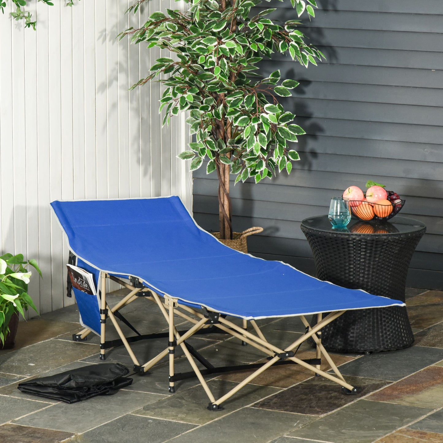 Outsunny Wide Folding Camping Cot Single Person Portable Outdoor Military Sleeping Bed Navy Blue | Aosom Canada