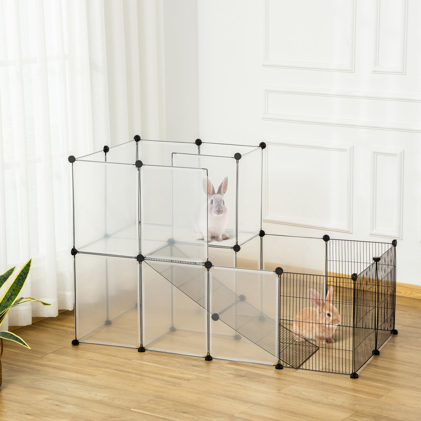 PawHut Portable Plastic Yard Fence Tent Pet Playpen, DIY Small Animal Cage for Rabbit Chinchilla Hedgehog Guinea Pig | Aosom Canada