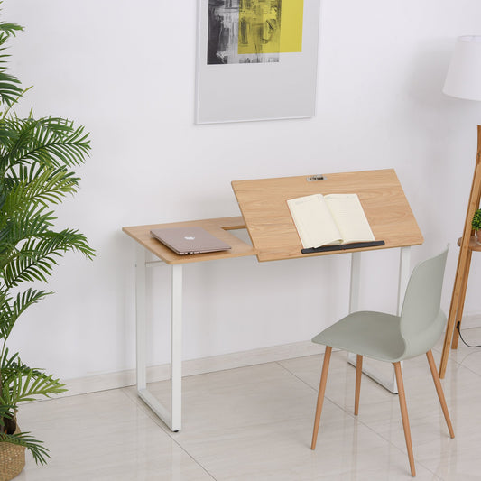 HOMCOM Computer Desk Writing Table with Small Angle Adjustable Tabletop for Drawing Home Office Workstation, Oak | Aosom Canada