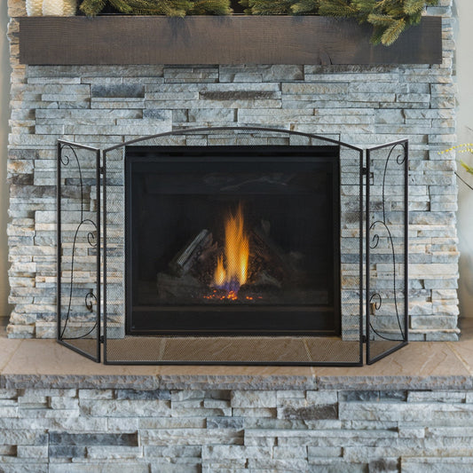 HOMCOM 3-Panel Metal Fireplace Mesh Screen Home Foldable Steel Spark Guard Decoration  Black|Aosom Canada