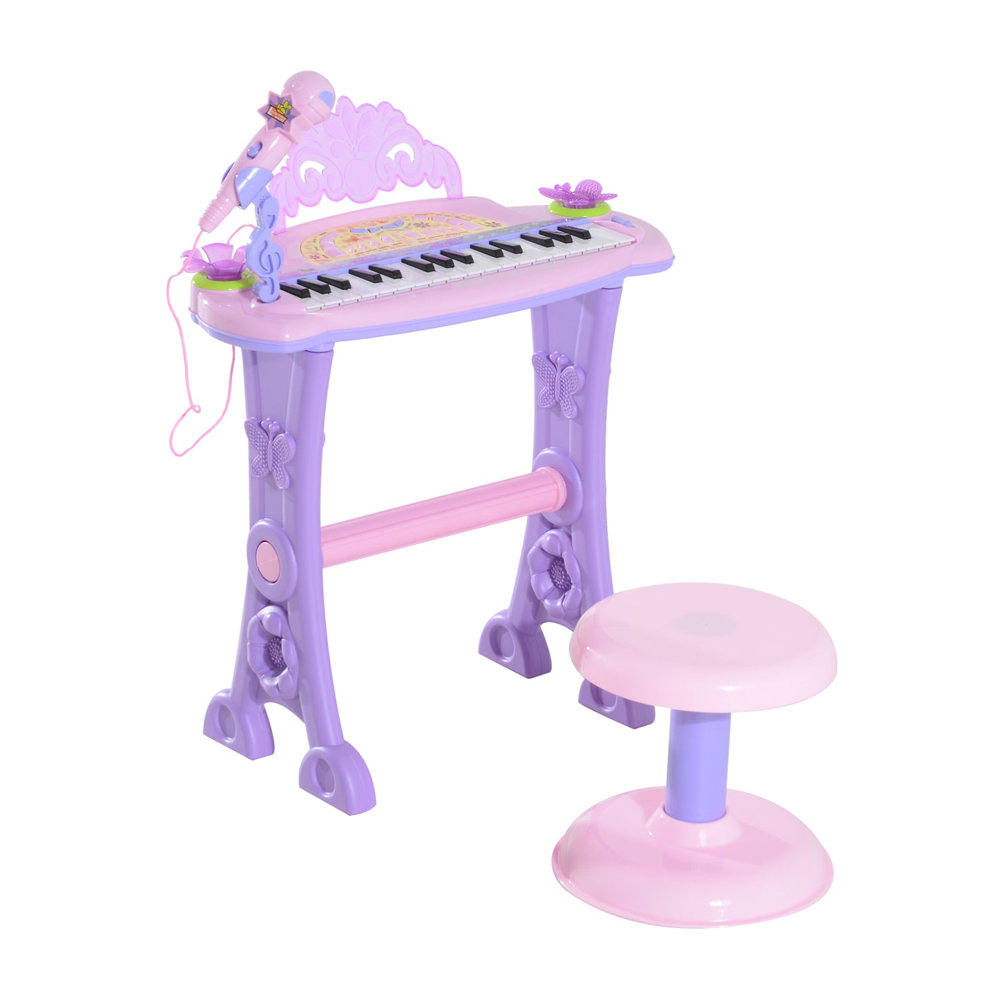 Qaba Kids Piano Electronic Keyboard Instrument w/ Microphone and Stool 32 Keys Musical Toy Organ Educational Gift for Children Pink | Aosom Canada