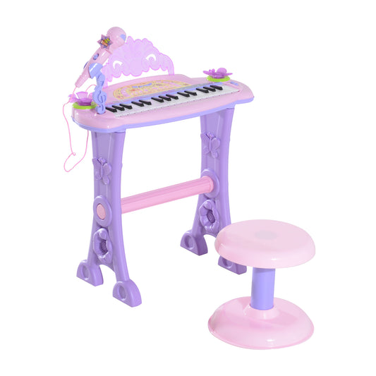 Qaba Kids Piano Electronic Keyboard Instrument w/ Microphone and Stool 32 Keys Musical Toy Organ Educational Gift for Children Pink | Aosom Canada