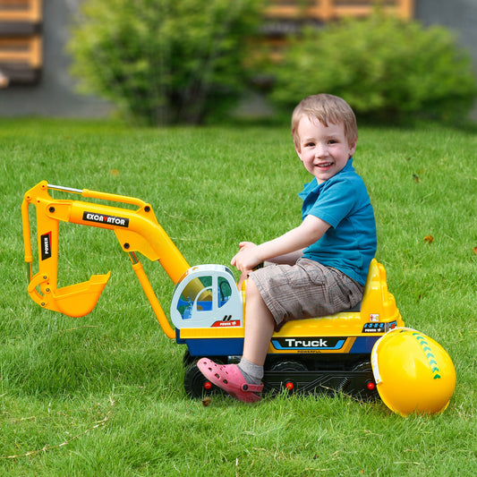 Qaba No Power Construction Ride on Excavator Digger w/ Electric Controllable Digging Bucket Safety Helmet for Ages 2-3 Years Old Yellow | Aosom Canada
