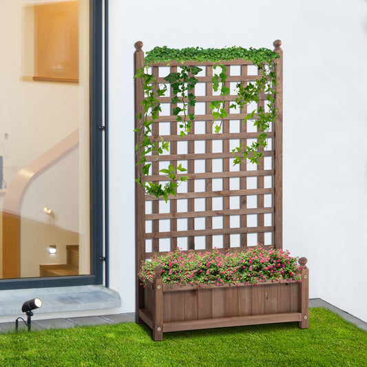 Outsunny Raised Garden Bed with Trellis for Climbing Vines, Wood Garden Planter Box, Free Standing Flower Pot | Aosom Canada
