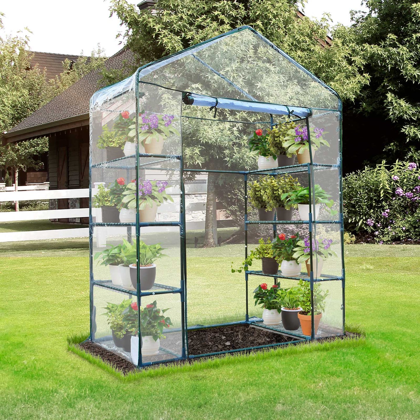 Outsunny 56" x 29" x 77" Portable Walk-in Greenhouse Garden Flower Plant Growing Warm House w/ 4 Tier Shelves, Transparent | Aosom Canada